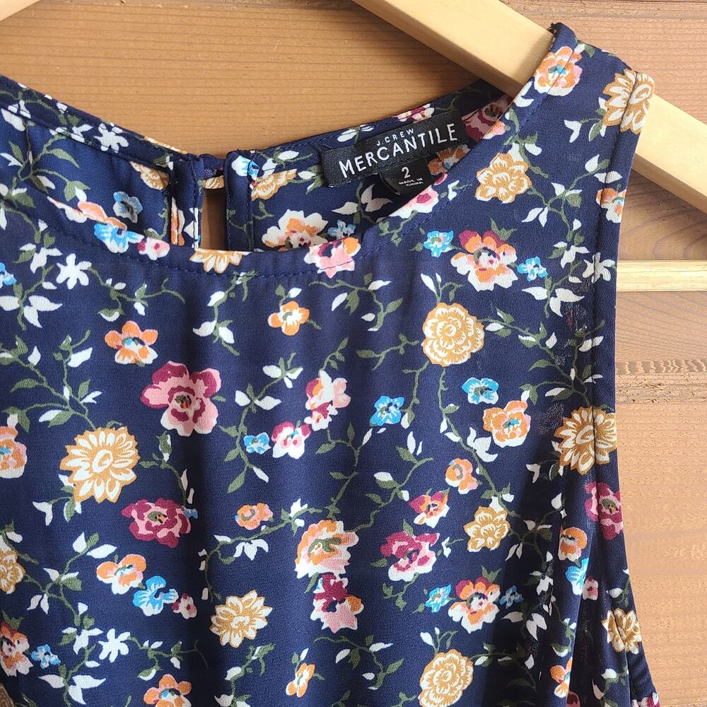 J. Crew Mercantile Floral Dress Tank Top Vintage Navy 2 Boho Cottagecore Preppy - Picture 4 of 7